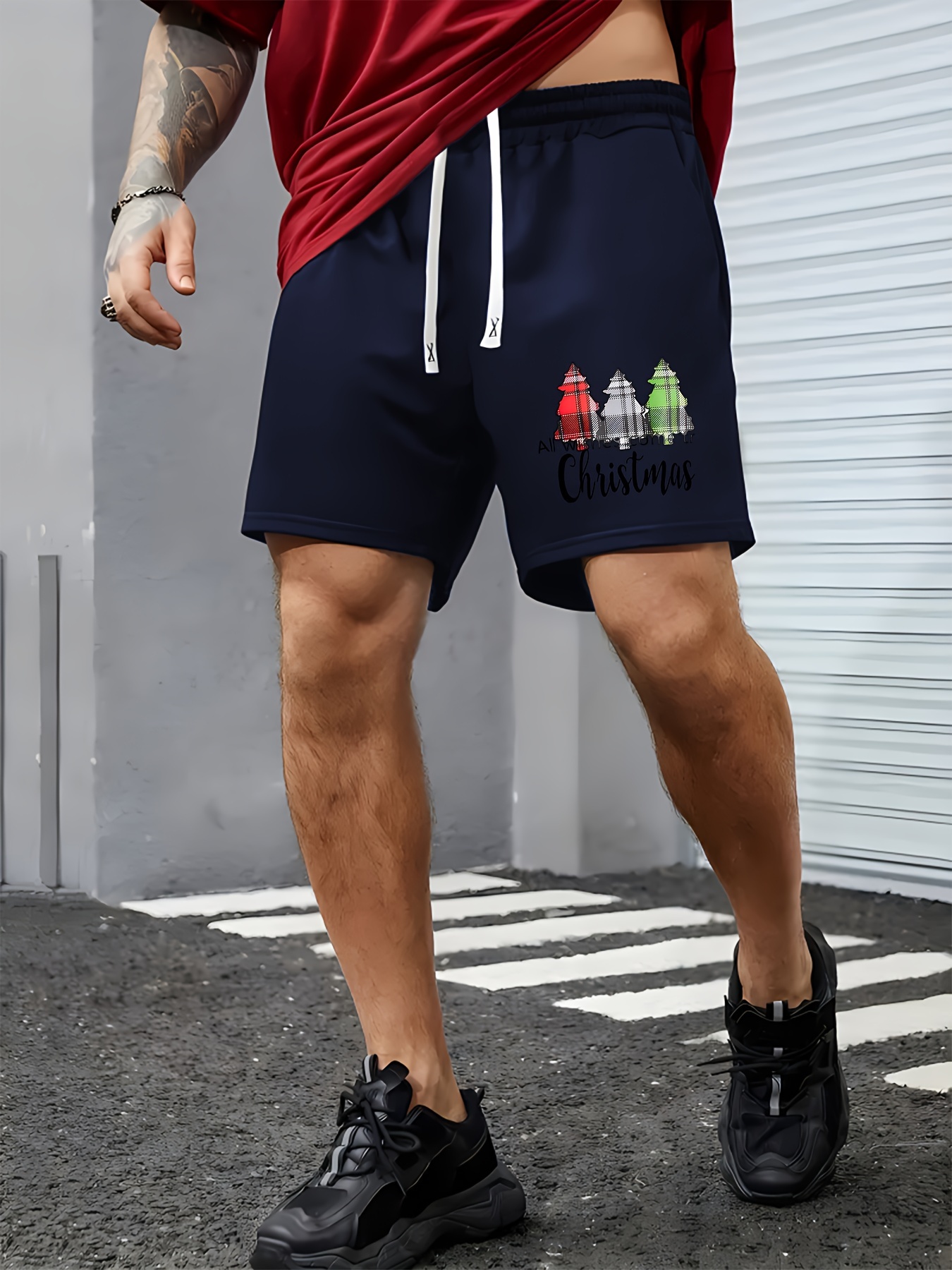 men's christmas shorts drawstring waist festive Temu Mauritius
