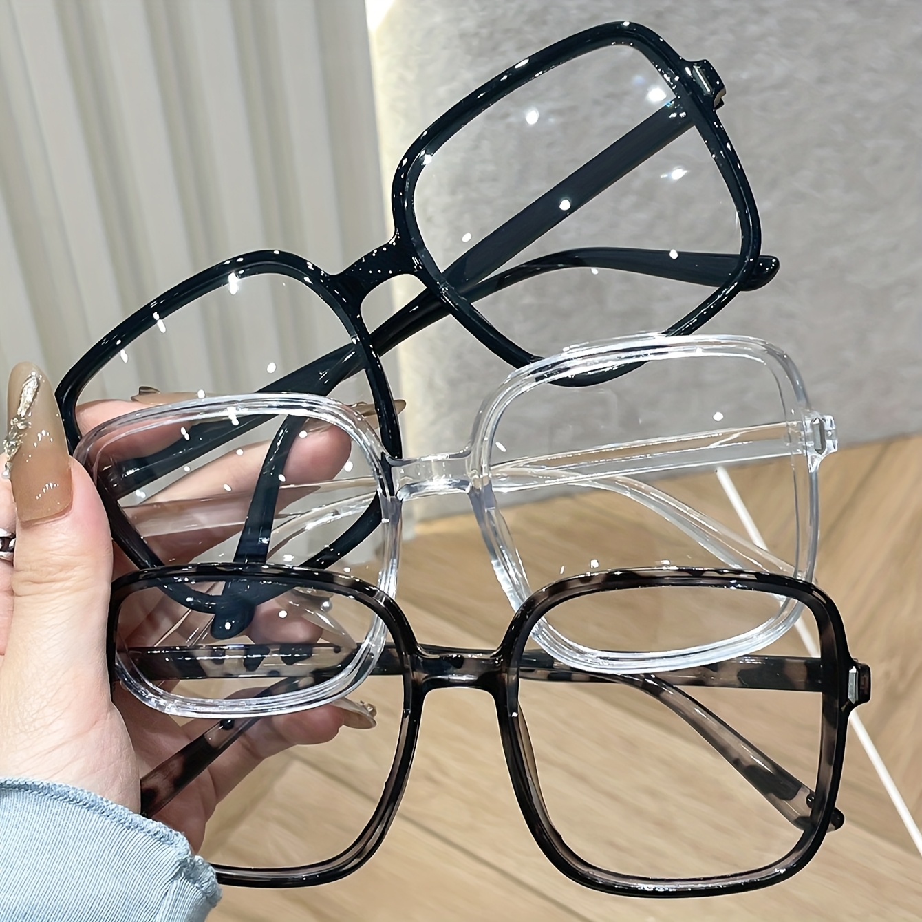Image of 3 Pairs Of -color Unisex Classic Oversized Minimalist Fashion Basic Decorative Glasses, Gifts For And Decorations For Daily Life, Fashionable, Neutral And Versatile, Daily Casual, Durable, And