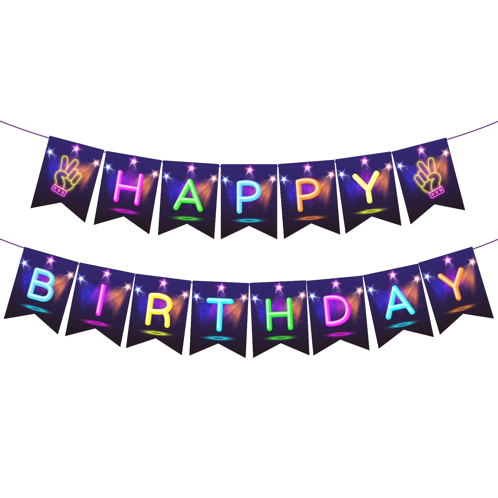 Image of 1/2pcs, Glow Happy Birthday Banner, Glow Party Decoration, Glow In The Dark Letters Theme Party Supplies Home Classroom Showers Birthday Party Decorations Club Bar Hanging Flags