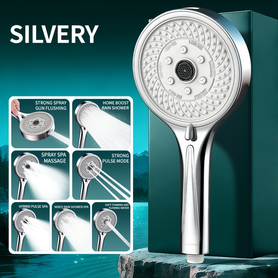 E-shop 1 Stück Silber/Schwarz/Grau Duschkopf, Großer Panel-Duschkopf mit Druckverstärkung, Siebenstufig einstellbarer Wasserflussmodus, G1/2