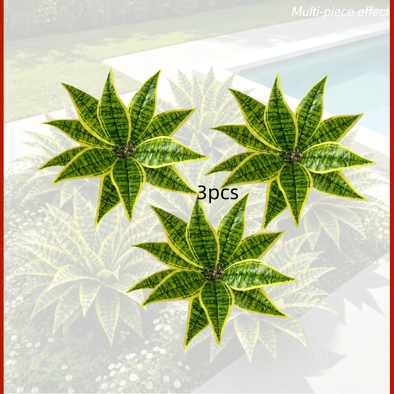 TEMU Set Of 3, 11-leaf Artificial Golden- Sansevieria, Golden- Plant Faux Leaf Potted Plant For Hotel, , Living Room, Entryway, Window Decoration,
