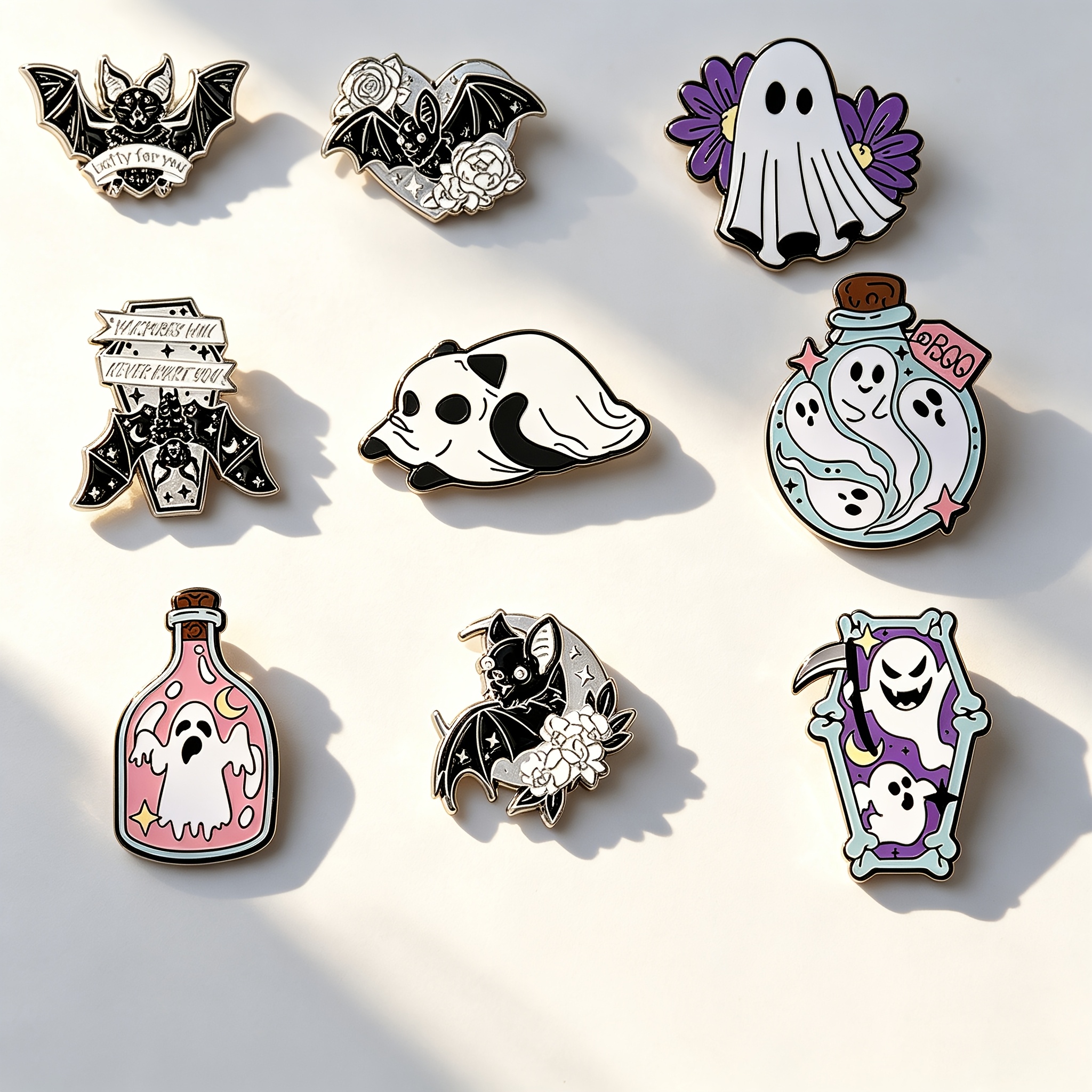 TEMU 9pcs Pcs Novelty Gothic Bat & Metal Enamel Pins Set - Spooky Dark Aesthetic Theme Brooches For , Novelty Creepy Halloween Fashion Accessories,
