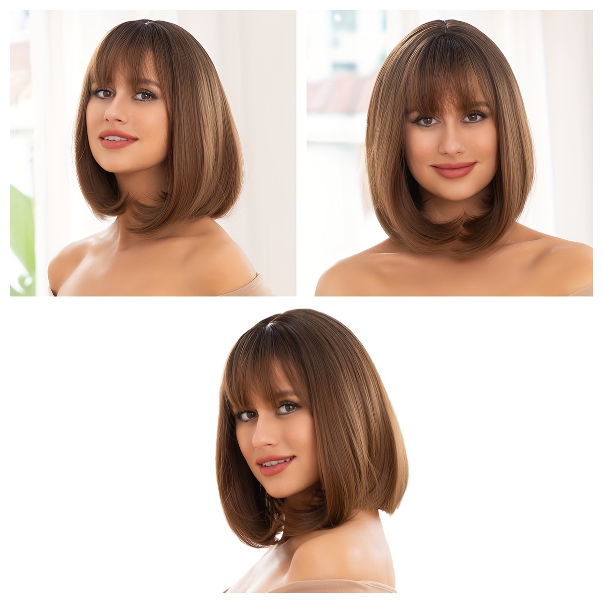 

1pc Sassy Bob Wig With Bangs, 30.48cm Heat Resistant Synthetic Hair, Glueless Net Cap, Easy To Style Costume Wig For Daily & Cosplay Use