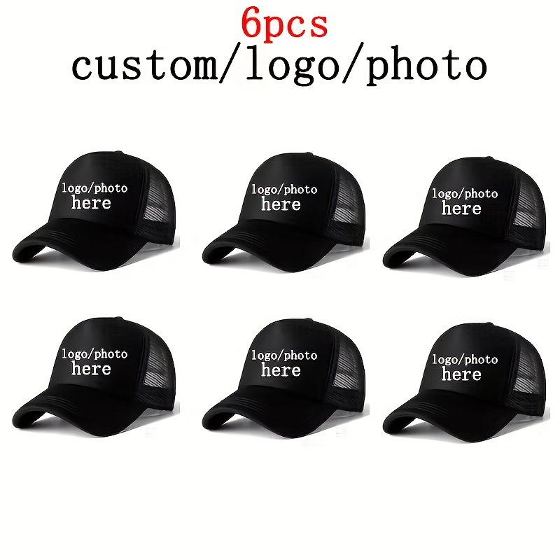TEMU 6/10/12pcs Customizable Mesh Trucker Hat- Breathable Polyester Baseball , Unisex, Multiple Colors, With Personalized Text Area, Casual Headwear|