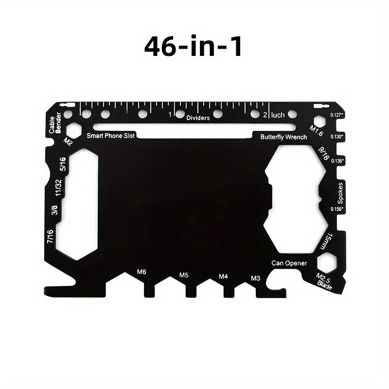 1pc Stainless Steel 46-in-1 Multi Tool Card, Pocket Size EDC Tool for Outdoor Camping, Compact Survival Gear with No Magnesium Rod/Fire Starter, Black