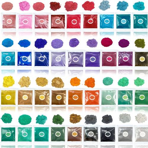 36 color 24 color vibrant mica powder set long lasting pigmented colors complete with 6 brushes and a ideal for jewelry making diy crafts and artistic projects each pigment jar contains 1g of