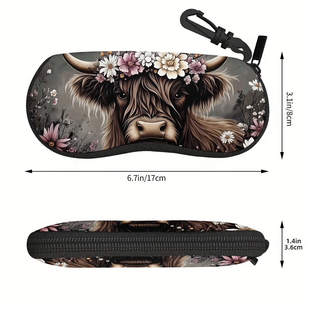 E-shop 1 Stück, Premium Highland Cow Brillenetui, Tragbare & Elegante Aufbewahrungsbox für Brillen, Ideal für Geschäftsleute & Freizeit, Leicht &