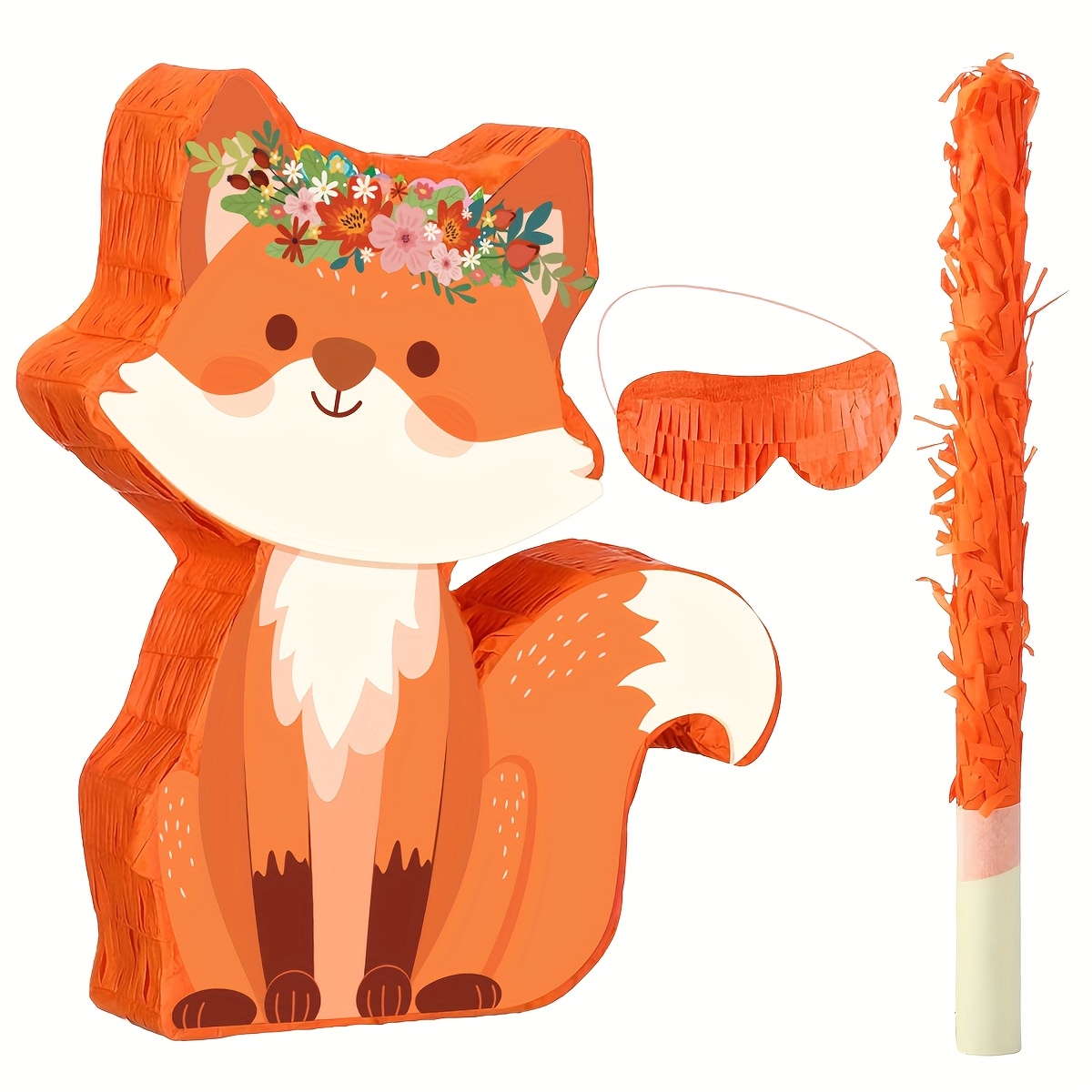 Image of Fox Piñata, Animal-themed Birthday Piñata With Blindfold, Bat, And Confetti, Suitable For A Woodland Animal Fox-themed Birthday Party Supplies And Carnival Game Decorations