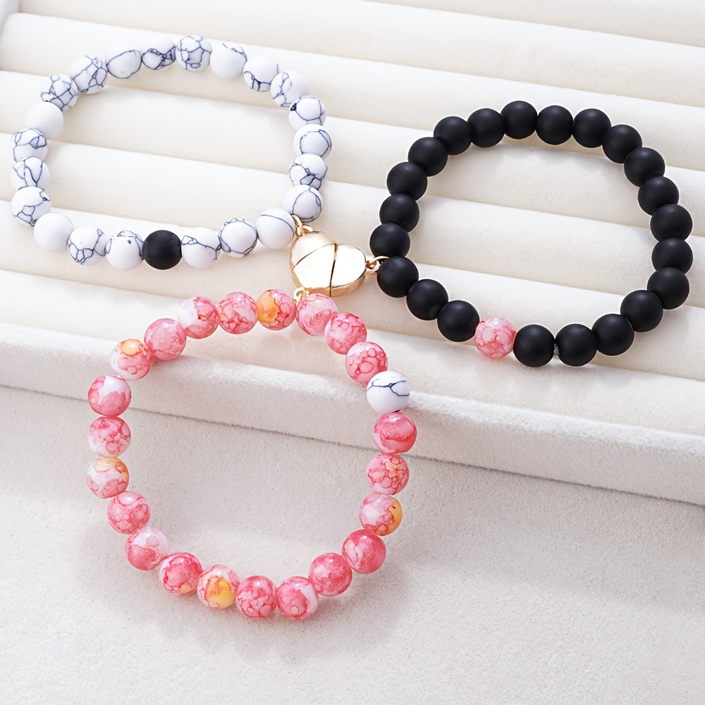 TEMU 3pcs Bracelets Perlés pour Enfants, Ensemble de Bracelets Princesse avec Pendentif Cœur Rose, Adorables Ajouts de Bijoux d', Décoration de