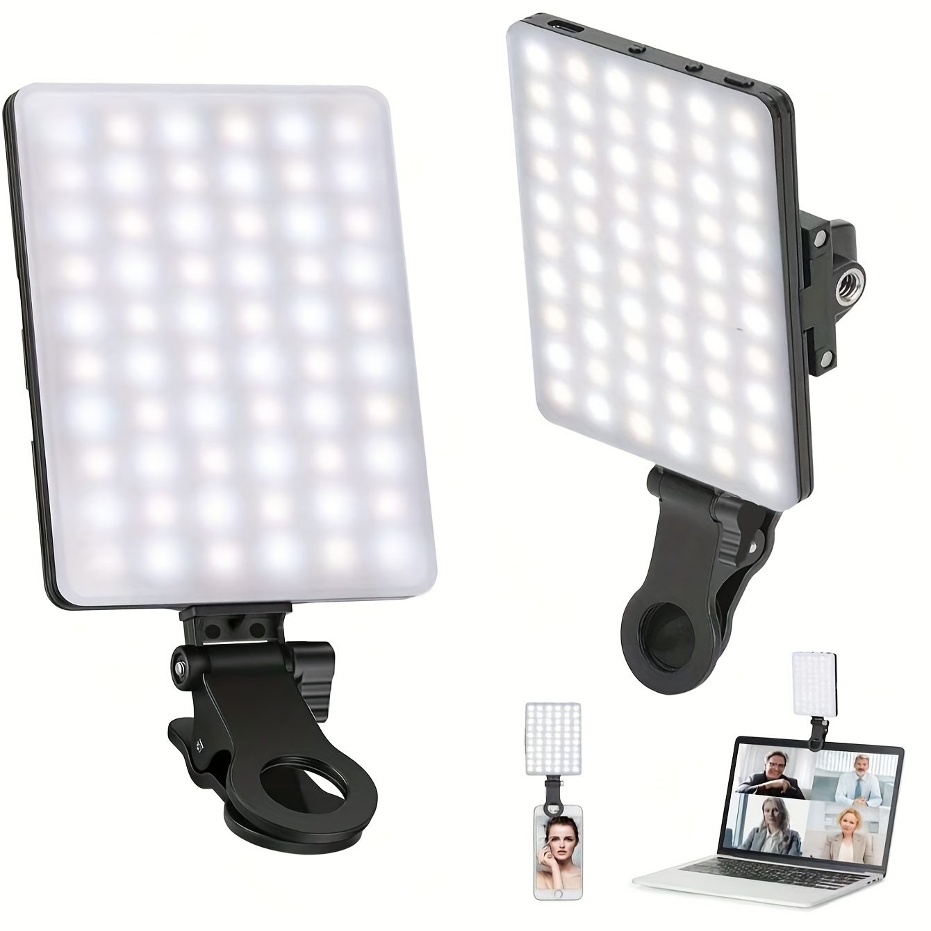 60 led high power rechargeable clip   conference light 3 adjustable light   dual clips for phones laptops makeup selfies   for iphone for   for ipad