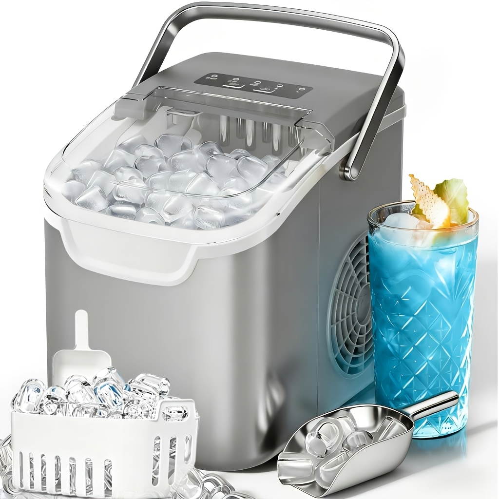 TEMU Ice Or Ice Makers Countertop, Pellet Ice Maker Machine, Self-cleaning, Operation Stainless Steel Soft Chewable Ice Maker Machine For