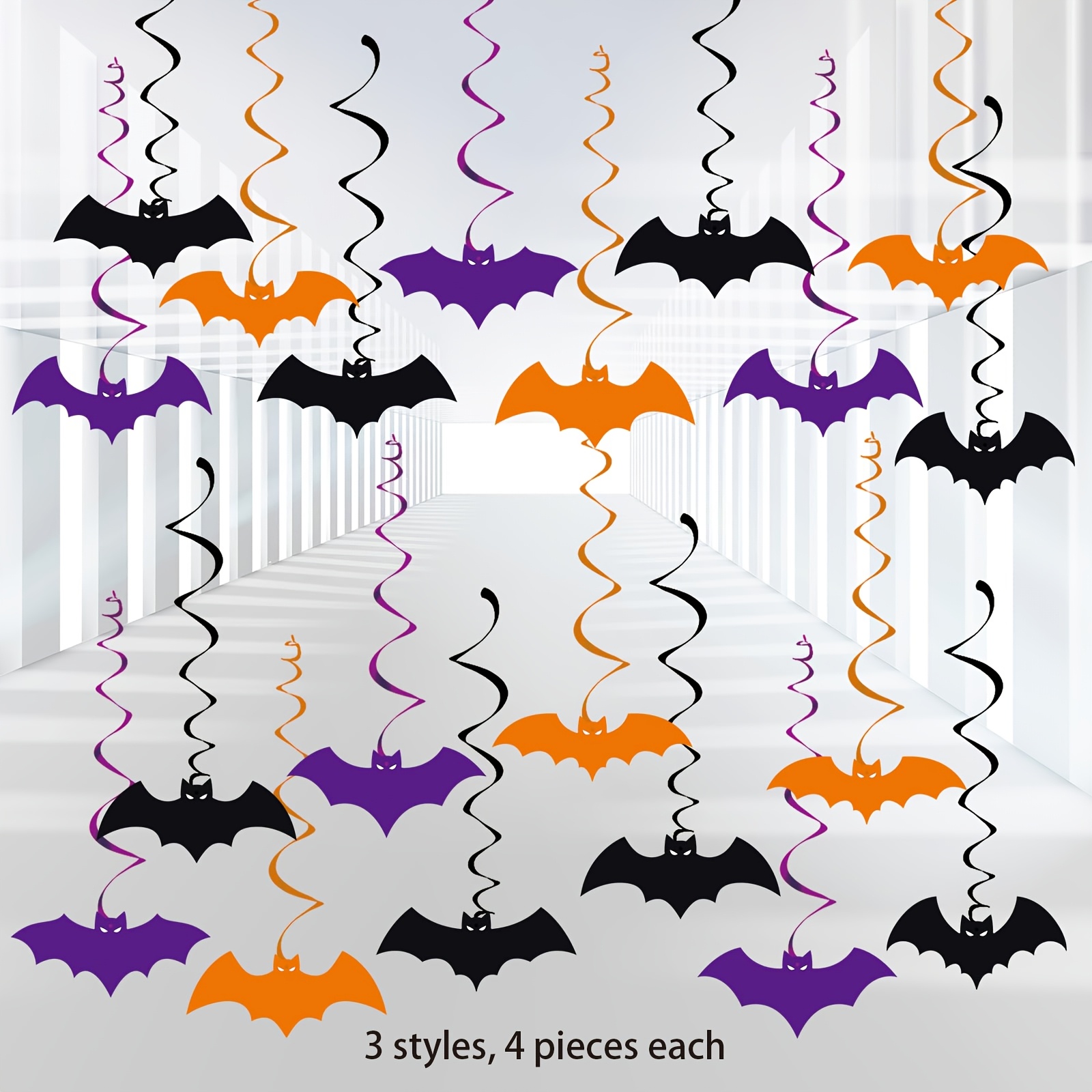 TEMU Decorazioni a spirale da appendere a forma di pipistrello di Halloween, 12 pezzi, , , viola, pipistrello volante, decorazione per soffitto per