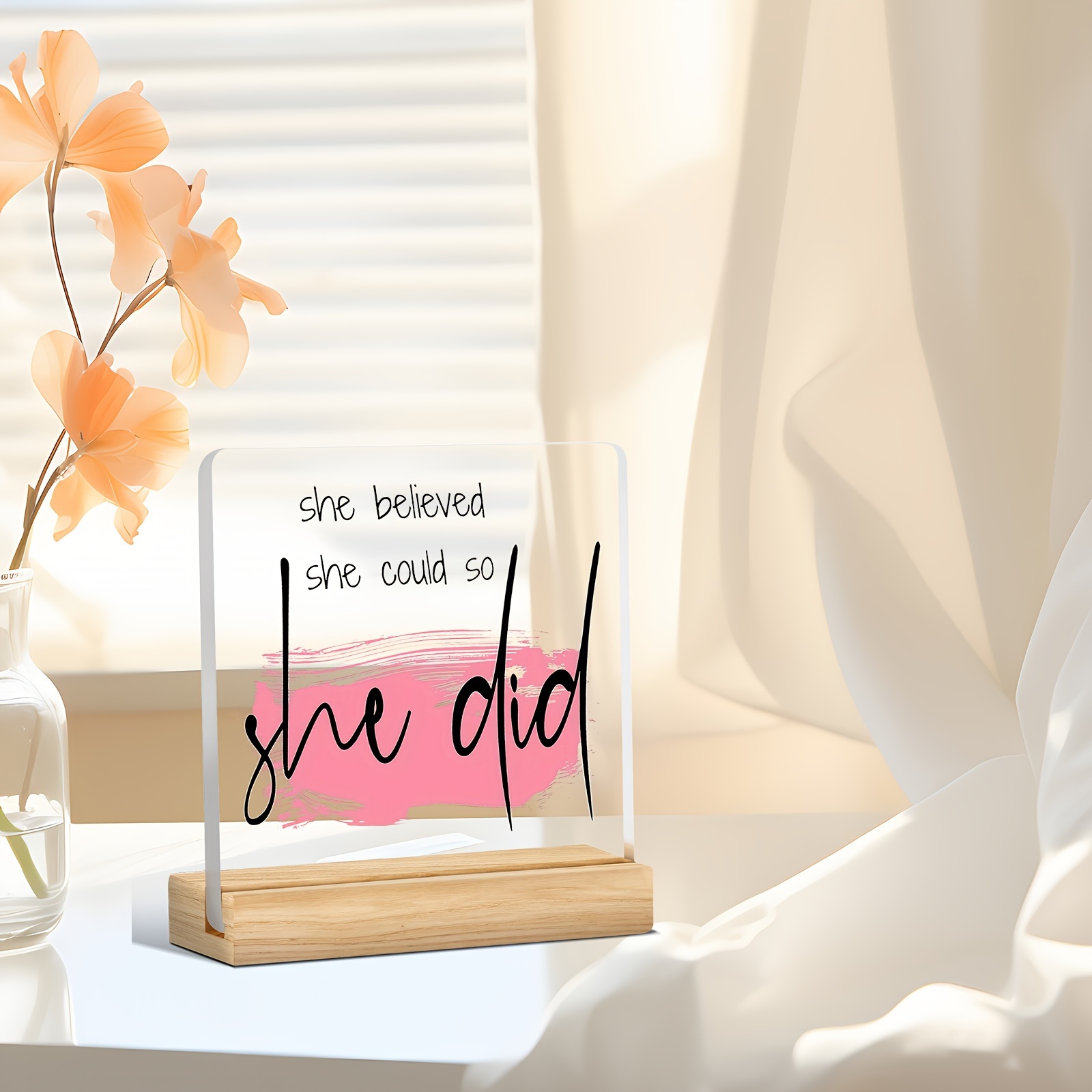 

Inspirational Acrylic Plaque For Women - Perfect Gift For , Promotion, Or - 'she Believed She Could, So She Did' Desk Decor