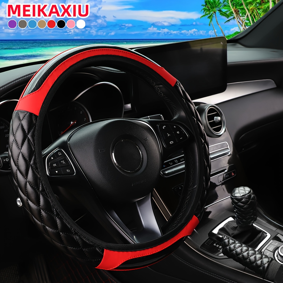 

Meikaxiu 3pcs Soft Steering Wheel Cover Set, 3d Embroidery, Universal Fit, Elastic Stretch, Car Interior