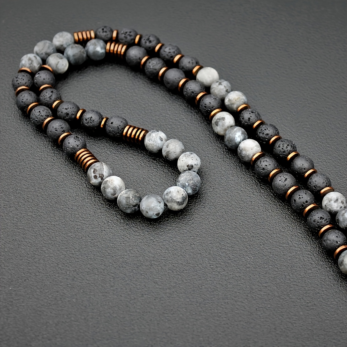 1pièce collier de perles de   noire avec accents en cuivre - chaîne   et polyvalente pour hommes et femmes,   pour un     ou   cadeau, bijoux  s | chaîne de perles de   | chaîne durable, bijoux en   Détails du produit 2