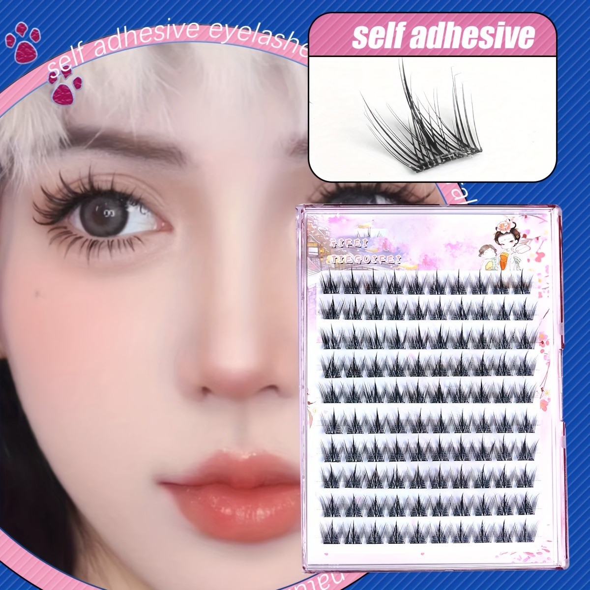 TEMU 100pcs -adhesive Eyelashes Cluster And Long Dog Style 12mm Thickened Fine Belt Eyelashes -extension And Enlargement Of Double Eyes