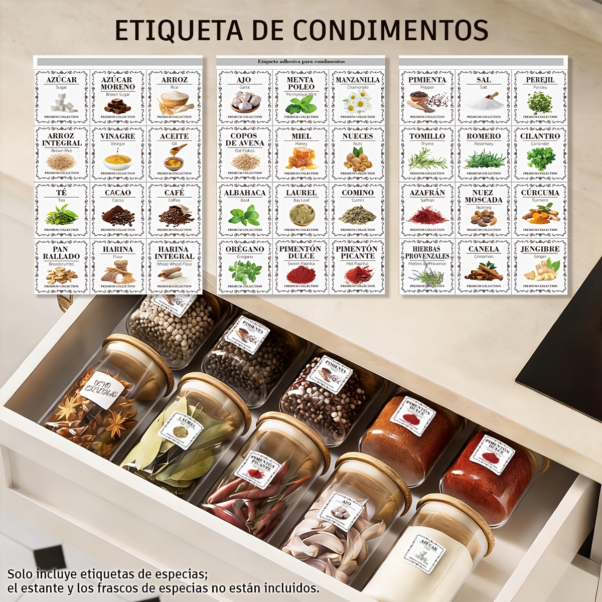 TEMU Un sticker de especias españolas, ideal para la decoración e identificación de especias en como el almacenamiento de cocina y la exhibición de