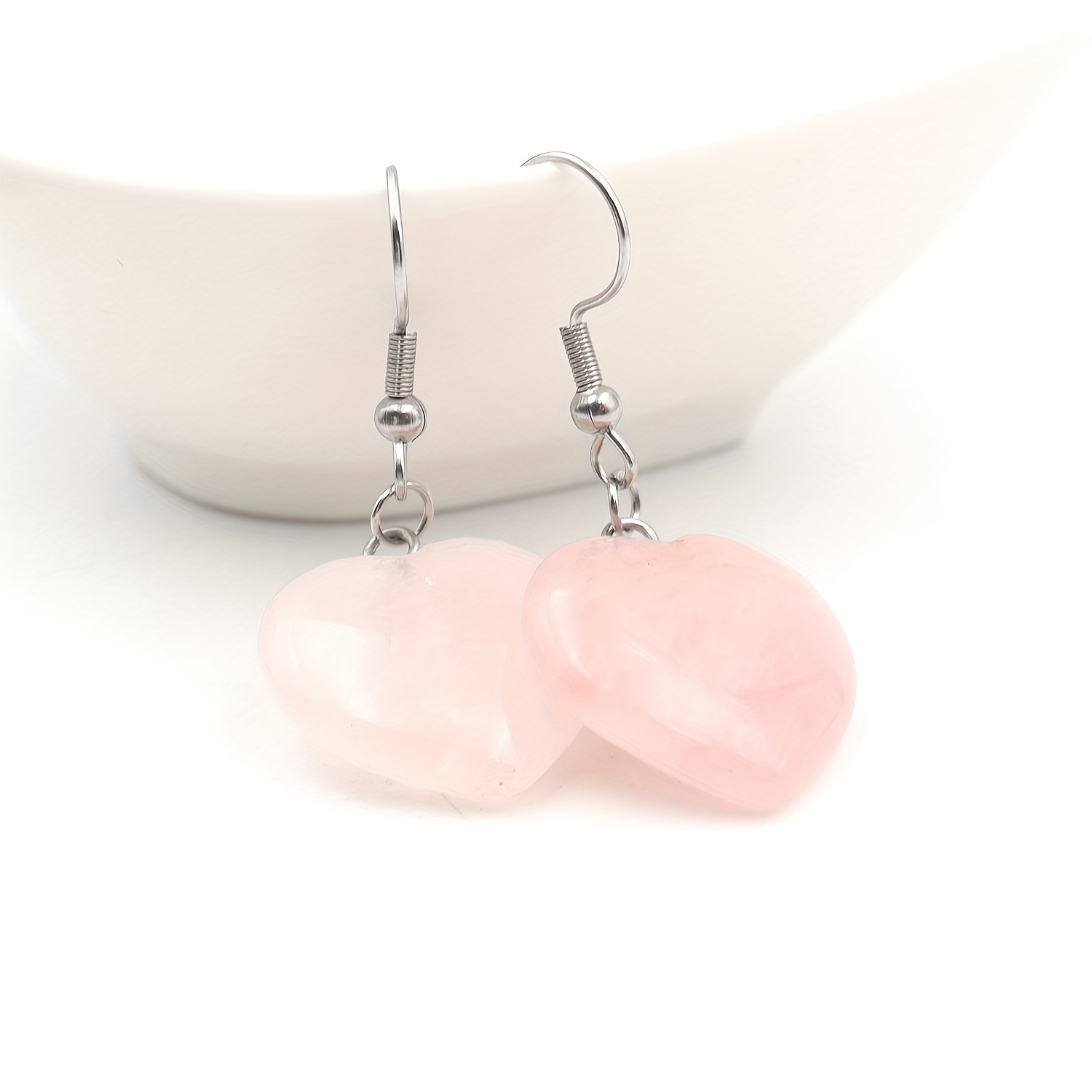Bohemian Peach Heart Pendant Earrings, Natural Quartz Gift