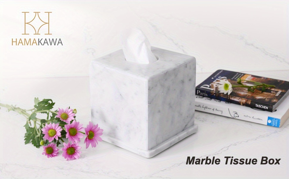 1pc marble tissue box cover,   white tissue organizer   x 5.7 inch, heavy stone decorative box, square tissue box holder for home decor, kitchen, bathroom Product details 0