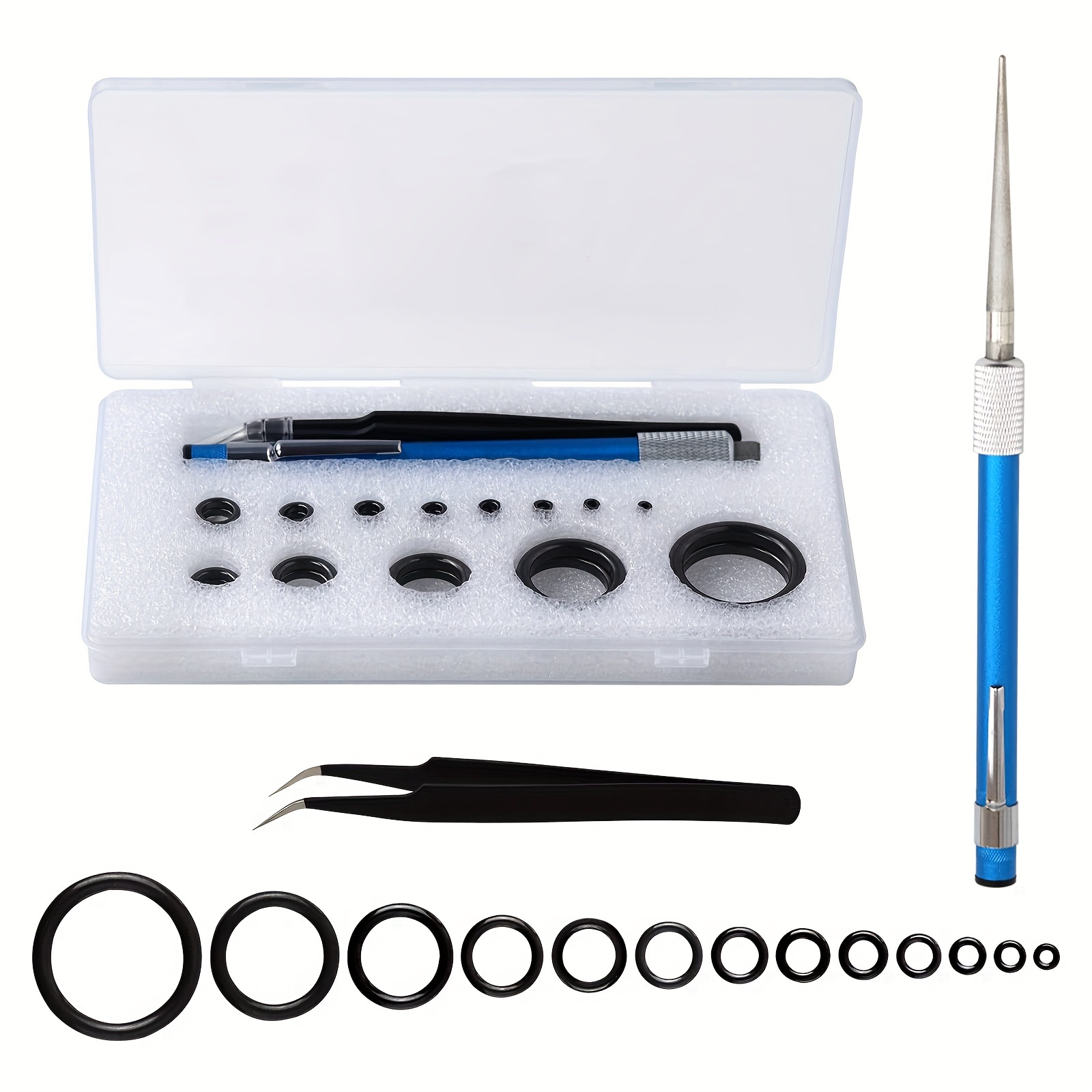 

28pcs/set, Fish Rod Repair Kit, 26pcs Fishing Pole Eyelet Repair, 13 Sizes Pole Ceramic Guides Rings Replacement Kit, With 1pc Tweezers And 1pc Serrated Stick Tool