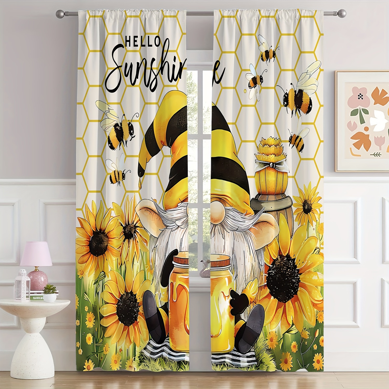 

2pcs/set, Sunflower Gnome Pattern Printed Curtain, Blocking & Thermal Insulated Door Panels, Machine Washable, Artistic Decor For Bedroom & Living Room, Room Decor, Home Decor