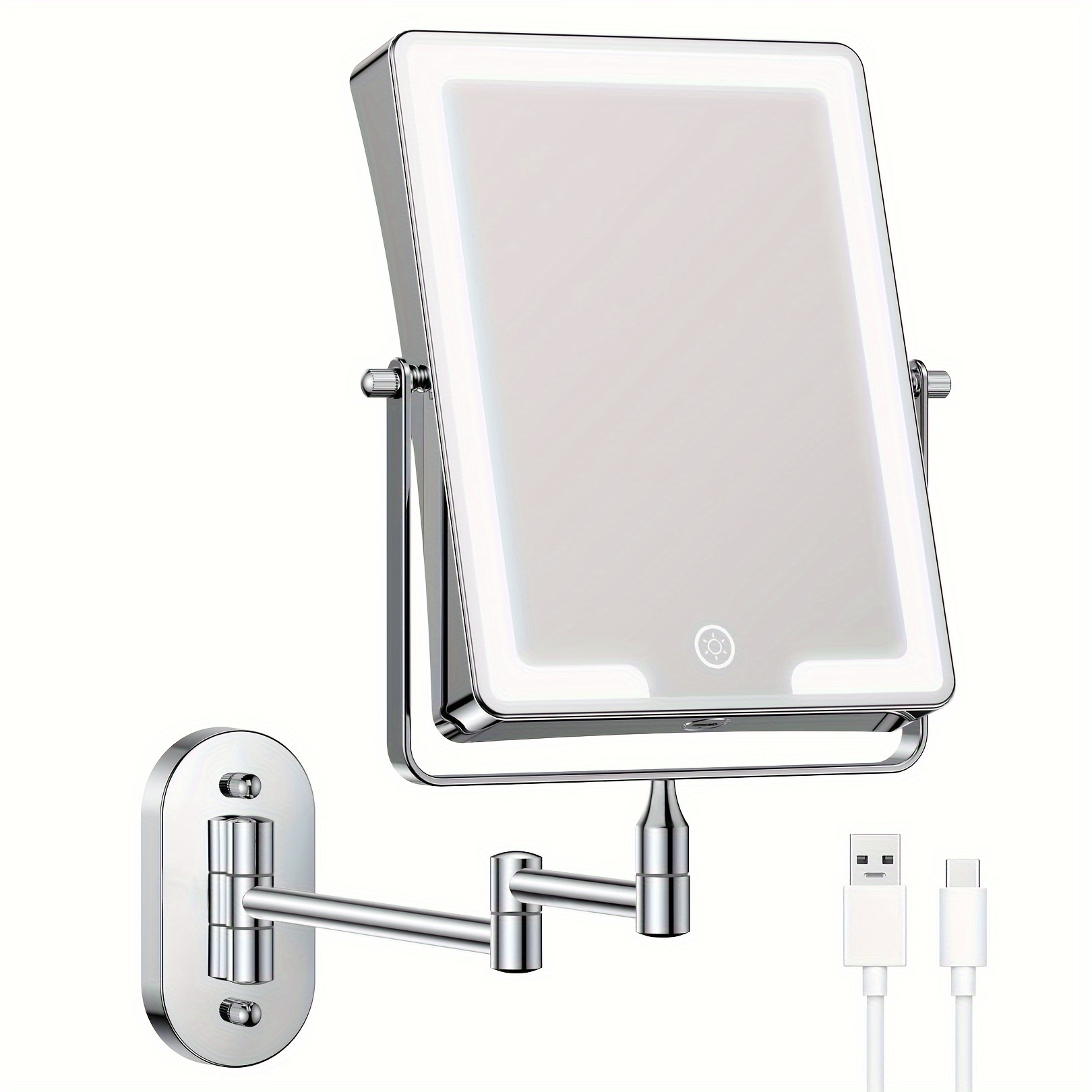 

Funtouch Rechargeable Wall Mounted Makeup Mirror, Bathroom Mirror Rectangle 8.7 Inch Double Sided 1x 10x Magnifying, 3 Color Setting, Extended Arm 360° Swivel Foldable