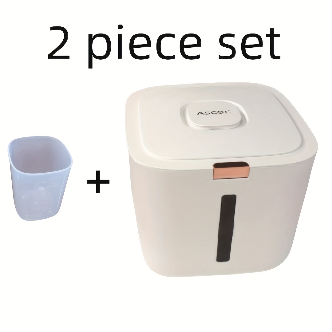 TEMU 2pcs Set (rice Bucket+measuring Cup) Rice Bucket For Household Use, Insect And Moisture-proof Sealed Rice Storage Tank, High-end Rice Storage