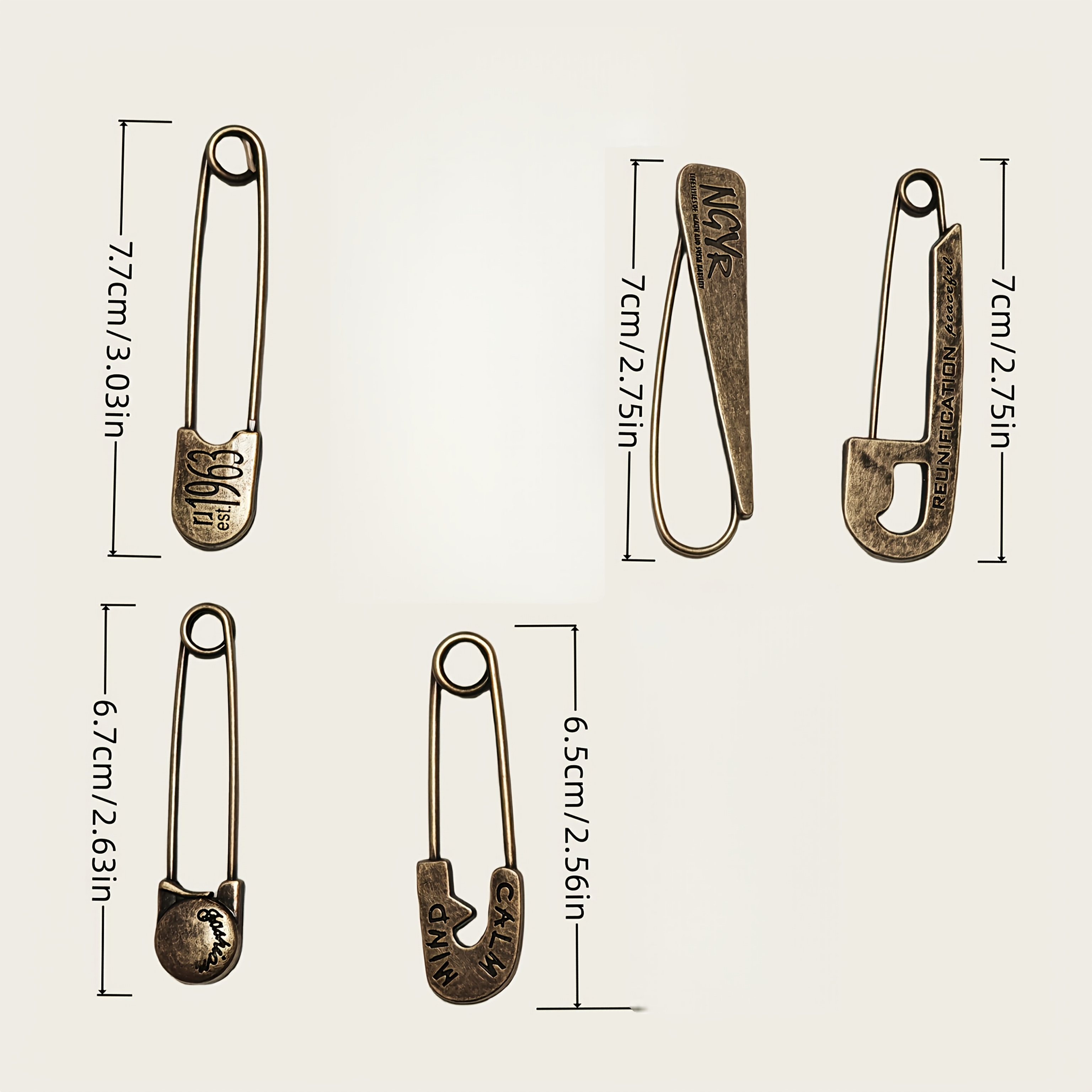 TEMU Épingles à lettres style vintage | Épingles de sûreté en de bronze avec motif géométrique, durables pour vêtements, chaussures, arts et