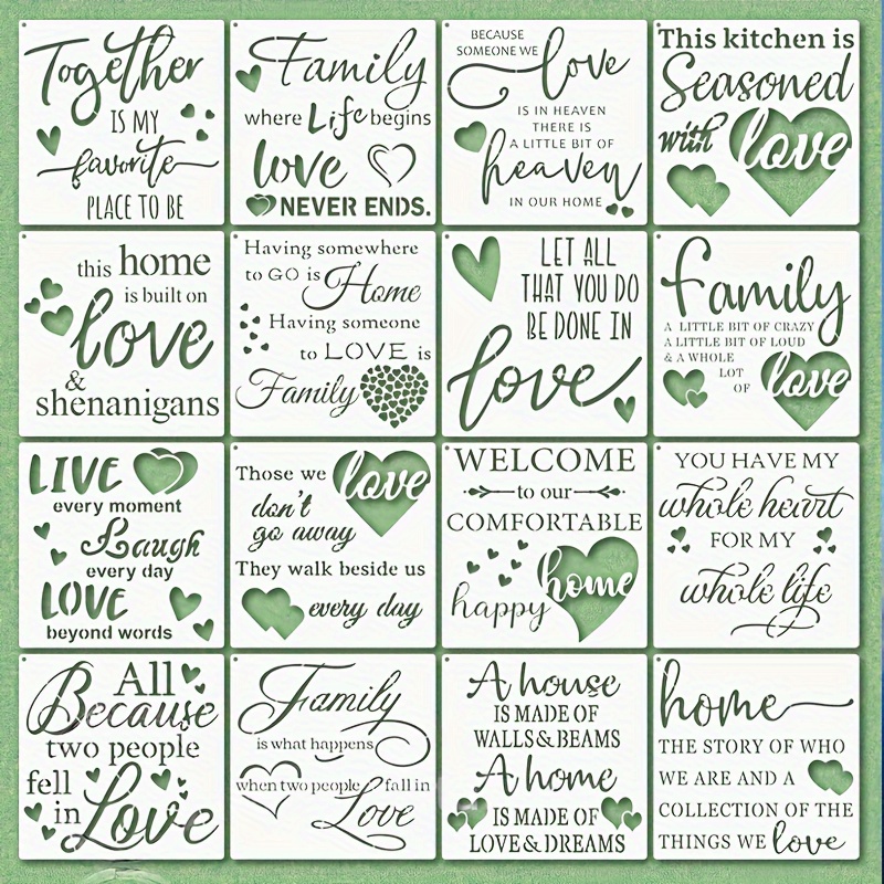 

16-piece Inspirational Alphabet Stencils Set, 7.87" Reusable Letter Templates With Metal Ring For Wood, Porch, Wall Decor - Home Sign Painting Supplies