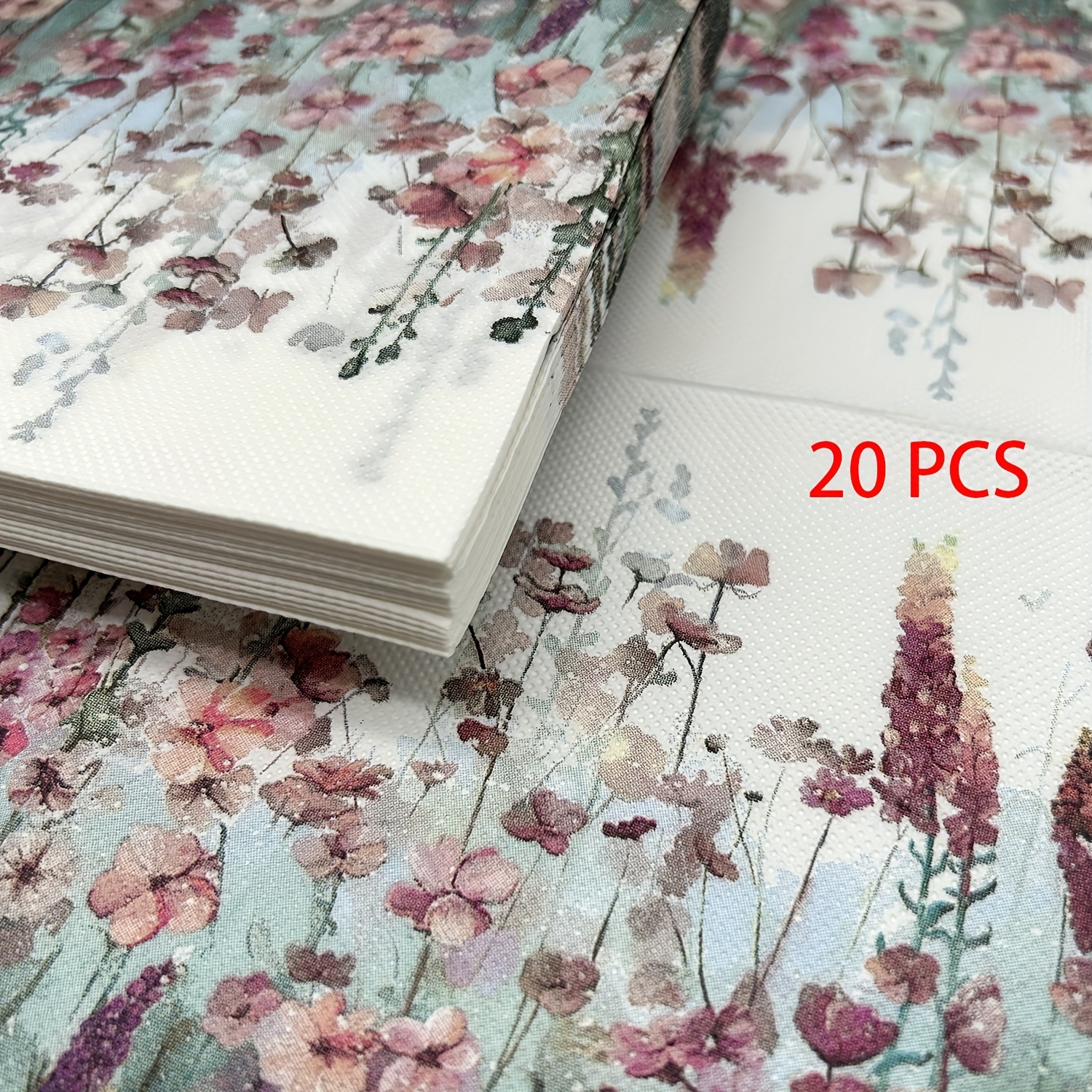 Image of 20 Sheets Per Pack, Disposable Colored Printed Napkins With Floral Patterns, Themed For Festive Parties, Suitable For Outdoor Use, Birthday Party Table Decorations, Square Napkins