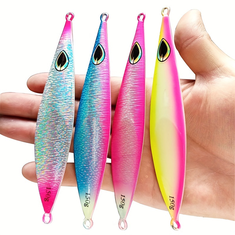 

4 pcs Leurre de pêche Jigs d'eau salée 80g 100g 150g 200g Slow Pitch/Couteau/Jig vertical, Leurre cuillère d'eau salée pour thon , Leurre de pêche en jigging en mer, Appâts à lame pour la pêche au bar