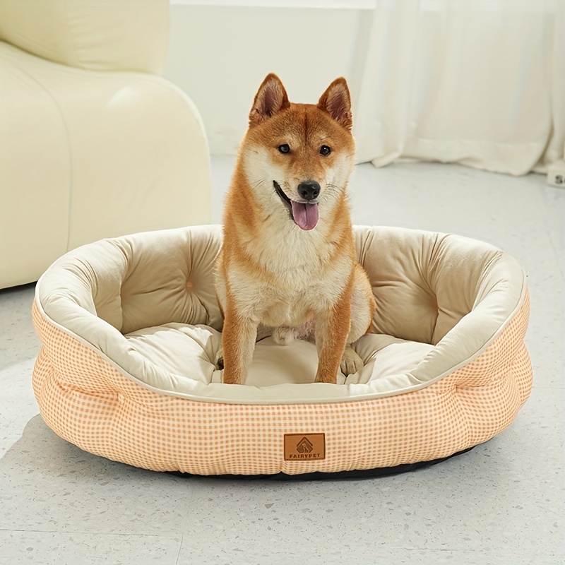 round grid dog bed durable polyester pet bed with plush polypropylene fill easy   washable   cozy sleeping pad for small medium large dogs mixed colors dog bed pet furniture     Product details 3