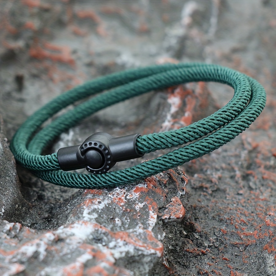 1pc mens magnetic clasp double layer minimalist hand chain bracelet green nylon casual everyday jewelry for versatile styling 0