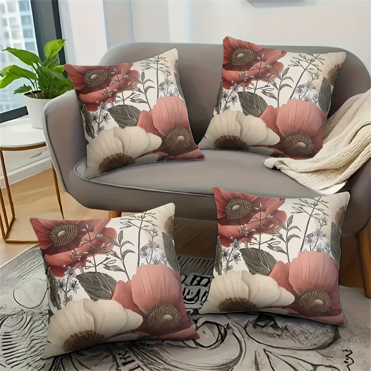 

Set Of 4 Pillowcases, 18x18 Pattern , Cushion Suitable For Bed Sofa Decor, 18x18 ( Not Included)