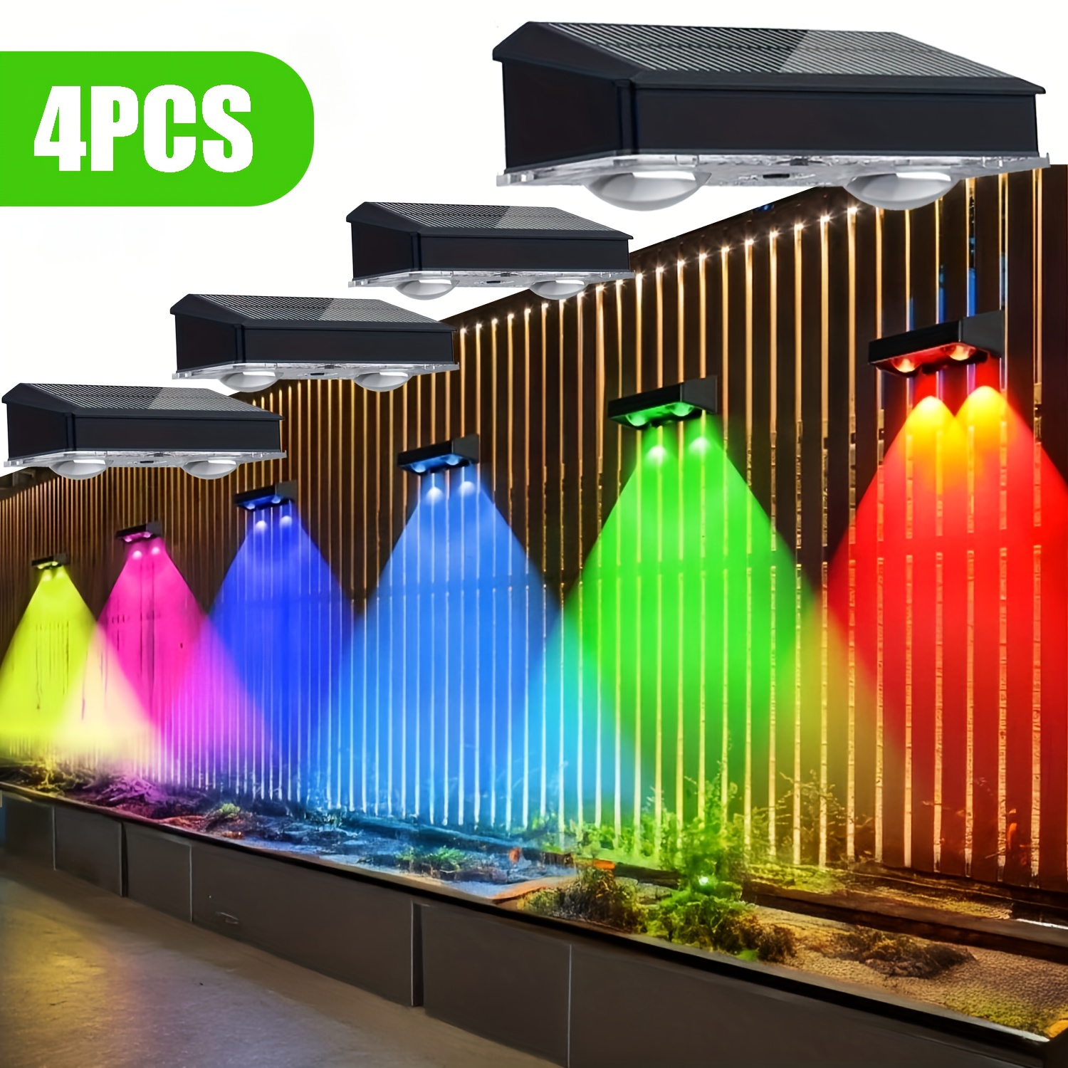 Image of Fachoi 4/2pcs Solar Wall Sconce - Intelligent Light Sensor 2pcs Solar Wall Sconces For Backyard, Garden, Fence, Wall, Deck Railing, Staircase, Decoration, Outdoor Decoration 10 Lighting (color)