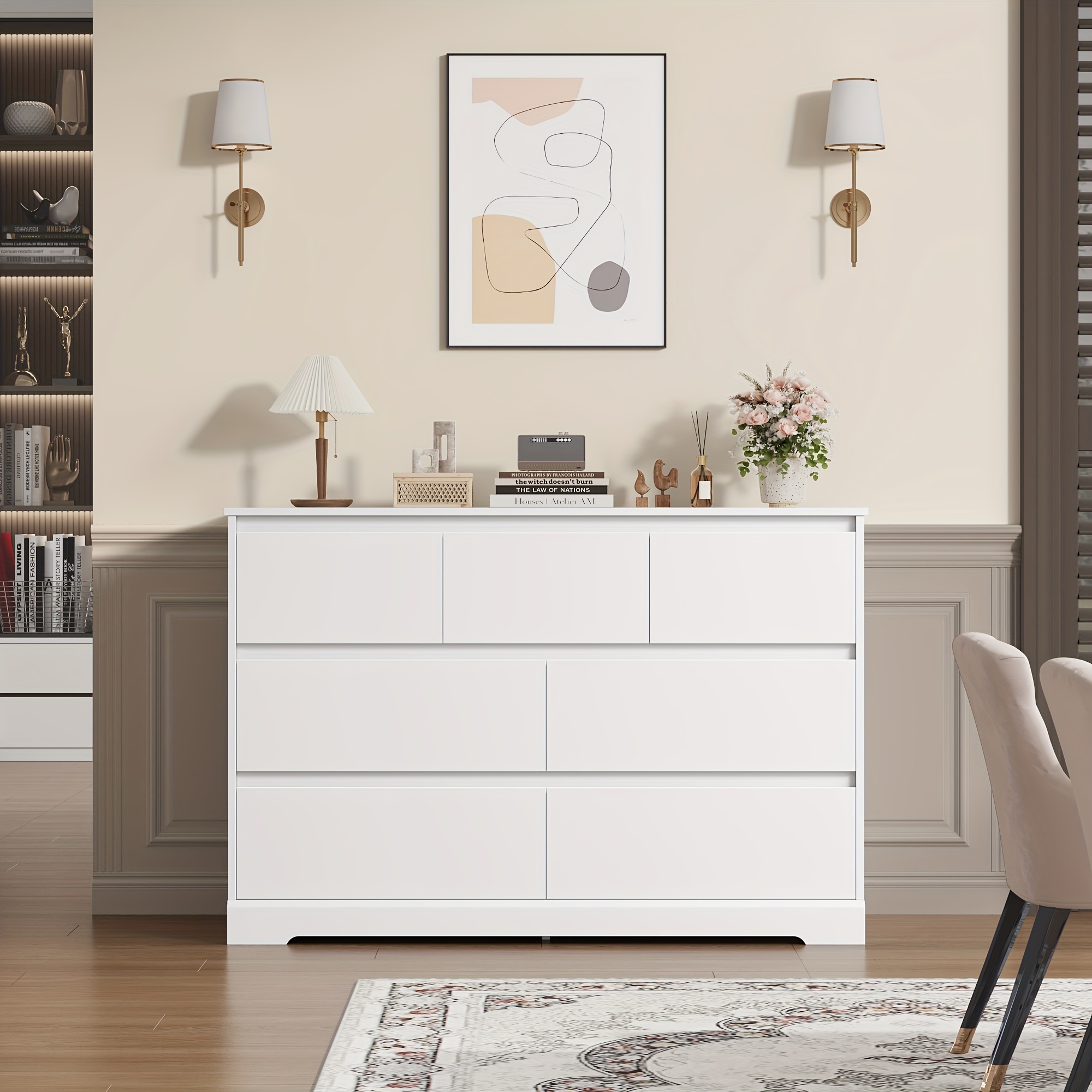 white christmas dresses Tall White Dresser For Bedroom, Mid Century Modern Dresser With Drawers, 5  Drawer Dresser With Wood Color Top, Small Dresser For Kids Bedroom, Living main image 0