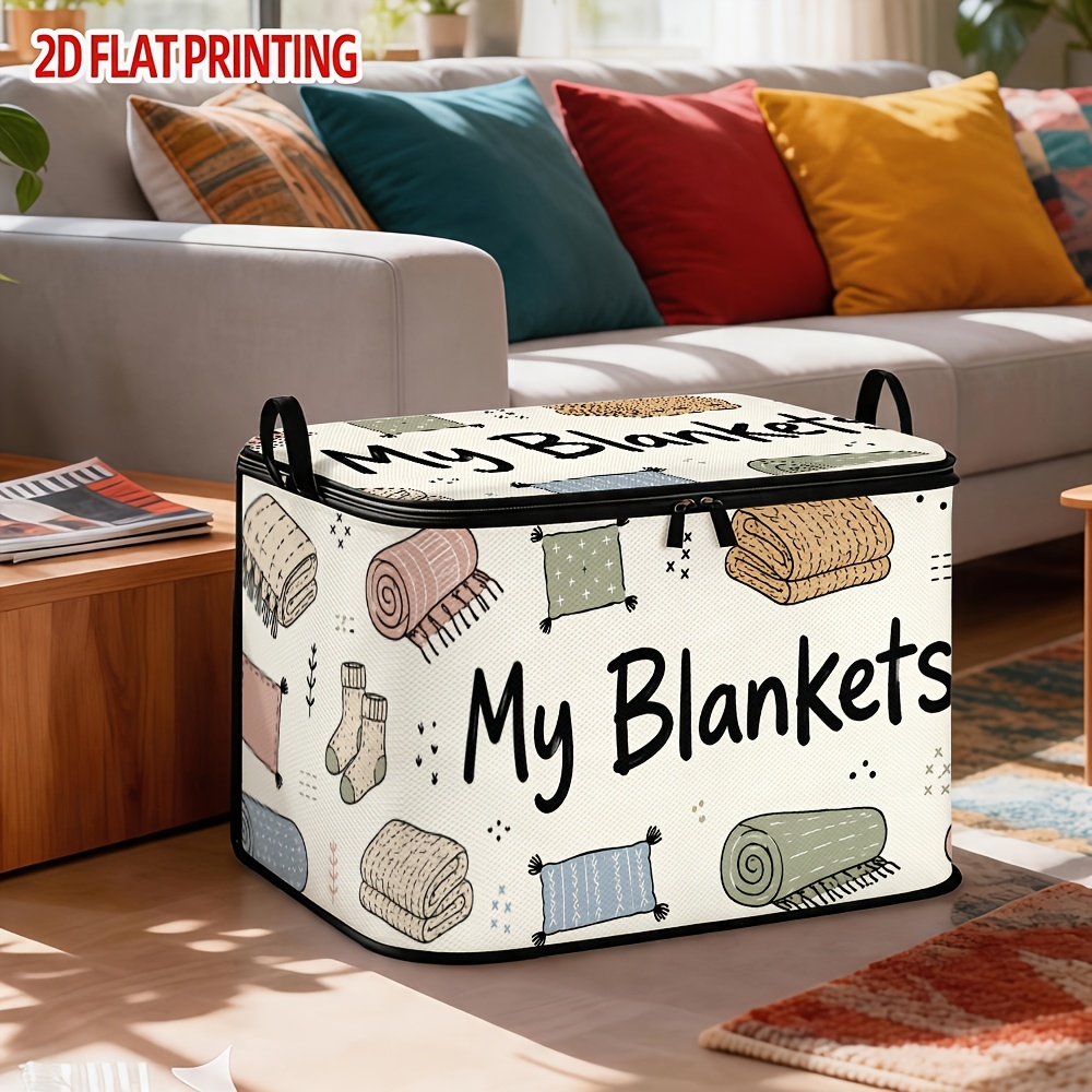 TEMU 1pc Handwritten Letter Print Storage Bag, Camping Outdoor High-quality Polyester Covered Dustproof Zipper Foldable Storage Box, Widened Handle