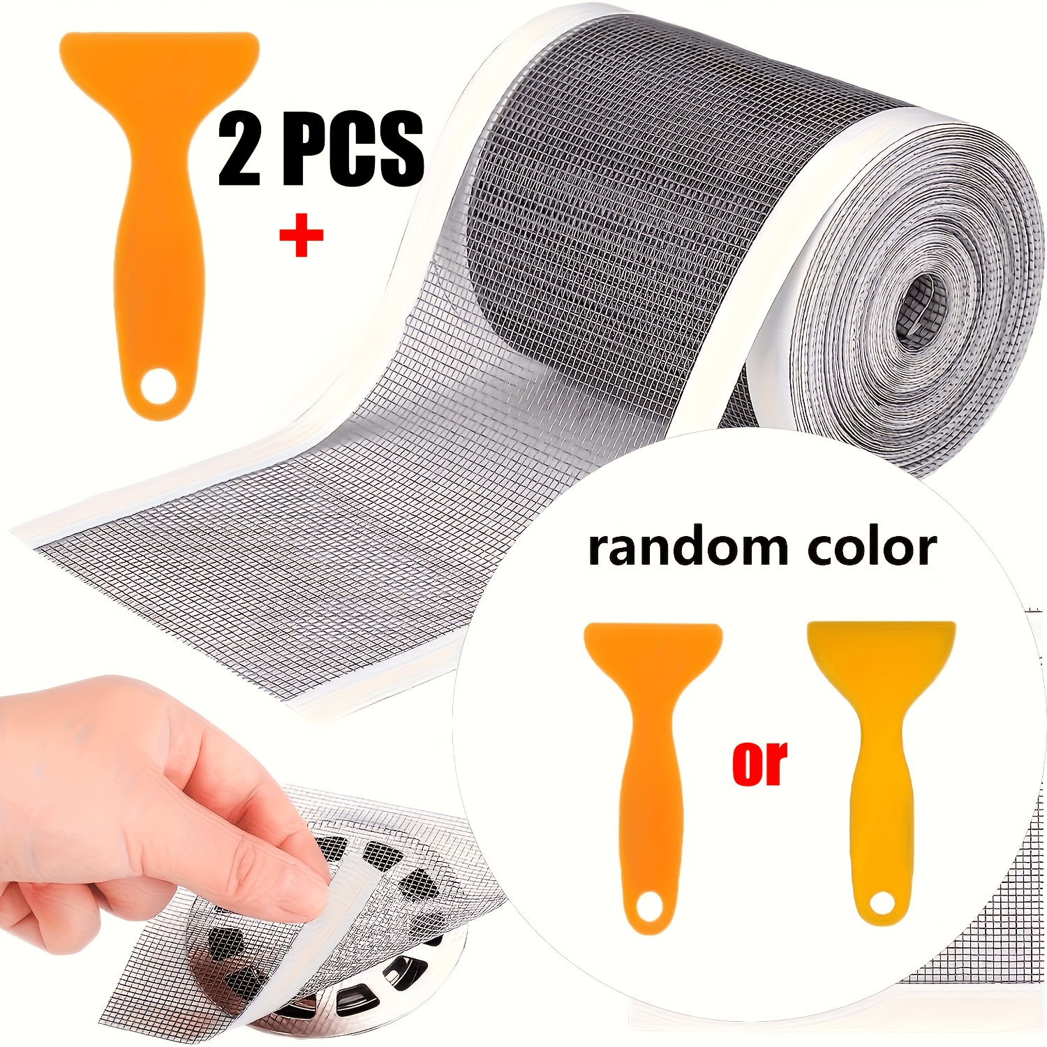 TEMU 2pcs Stainless Steel Drain Hair Catcher - Includes 1 Roll Of Filter Mesh And 1 Scraper (random Color) - Long Self-adhesive Trimmable Floor Drain