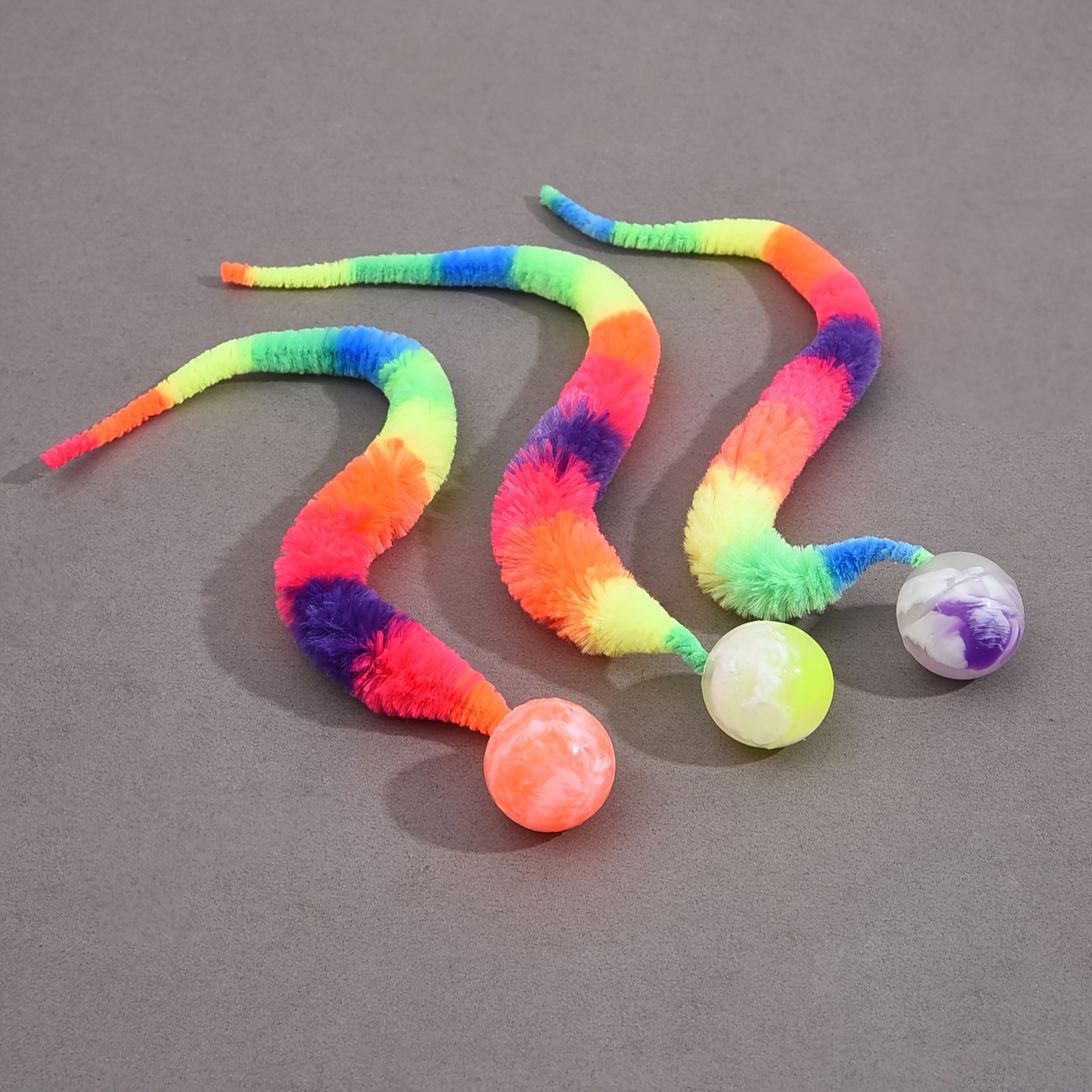 1pc Cat Teaser Toy, Elastic for CATERPILLAR Bouncing Ball with Rainbow Worm for Pet Play