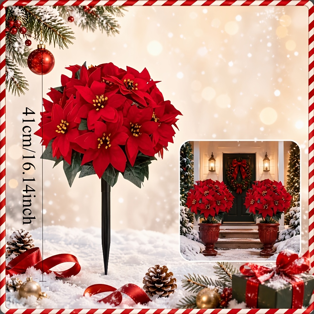 TEMU 1pc Christmas Artificial Red Camellia Potted Tree, Dense And Full Red Flower Heads With Green Leaves, No Watering Required And Easy To Care For,