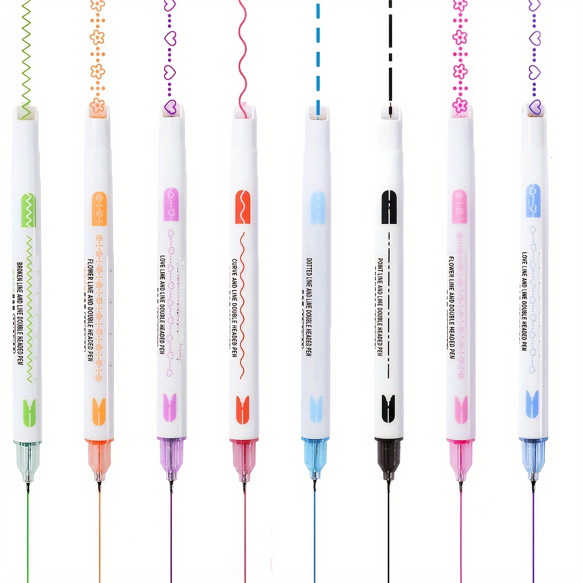Image of 6/8pcs Colored Curve Pens Curve Highlighter Pen Set, Colored Pens With 6 Different Shapes, For Writing Drawing, Heart/flower/curve//slash/dot