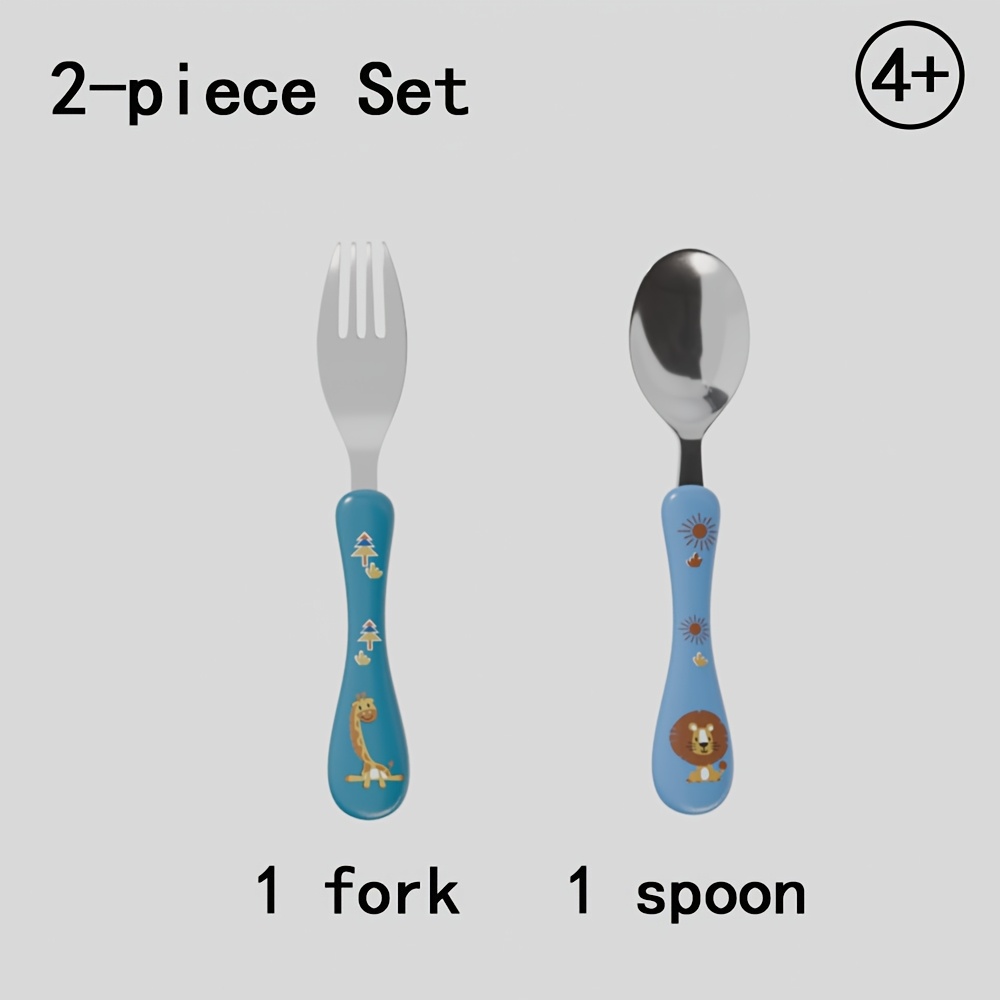 TEMU Ensemble de couverts pour enfants en acier inoxydable, 2 pièces, motif dessin animal moderne, adapté aux , vaisselle pour fête d'anniversaire de