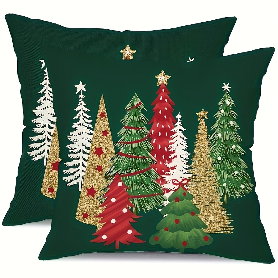 TEMU 2-pack Double-sided Print Christmas Throw Pillow Covers Polyester, Christmas Tree Green Decor Cushion Cases, 16/18/20 Inch Sizes Optional,