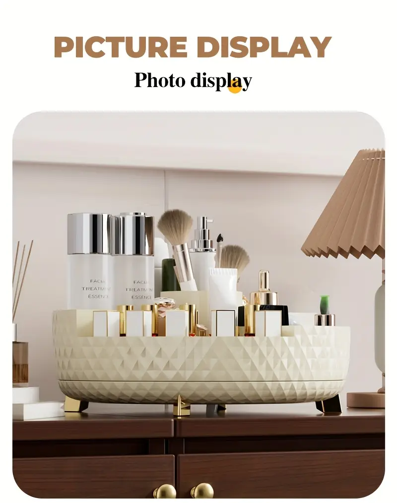 1pc high end rotating makeup organizer 11 2 diamond pattern cosmetic storage container with multiple compartments durable plastic vanity organizer for lipstick skincare brushes freestanding bathroom countertop display valentines day gift cosmetic storage organizer luxurious design polished Product details 10