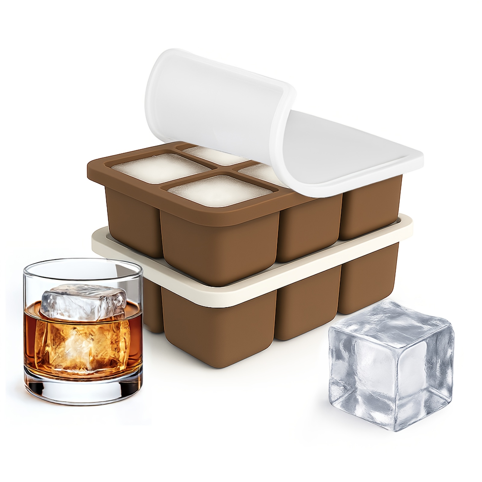 large silicone   2 pack 2 inch square ice molds with removable lids   16 large 2 inch whiskey  s   silicone   stackable design large   ideal for whiskey cocktails old