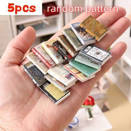 paquete de 5/10 piezas, libros ingleses mini simulados para accesorios de de muñecas 1:12, modelos de muebles diy, decoraciones, navidad, , día de san valentín, , libros ingleses mini simulados para modelos diy sin pasador de páginas