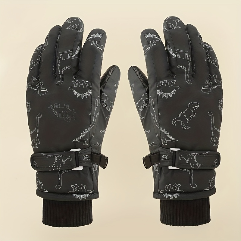 ' Winter Snow Dinosaur Gloves - Windproof Cold-resistant ' Gloves With Dinosaur , Half-finger Warm Mittens For Skiing, Snowboarding & Outdoor Play (ages 5-12 Years) - Easy For Small Hands