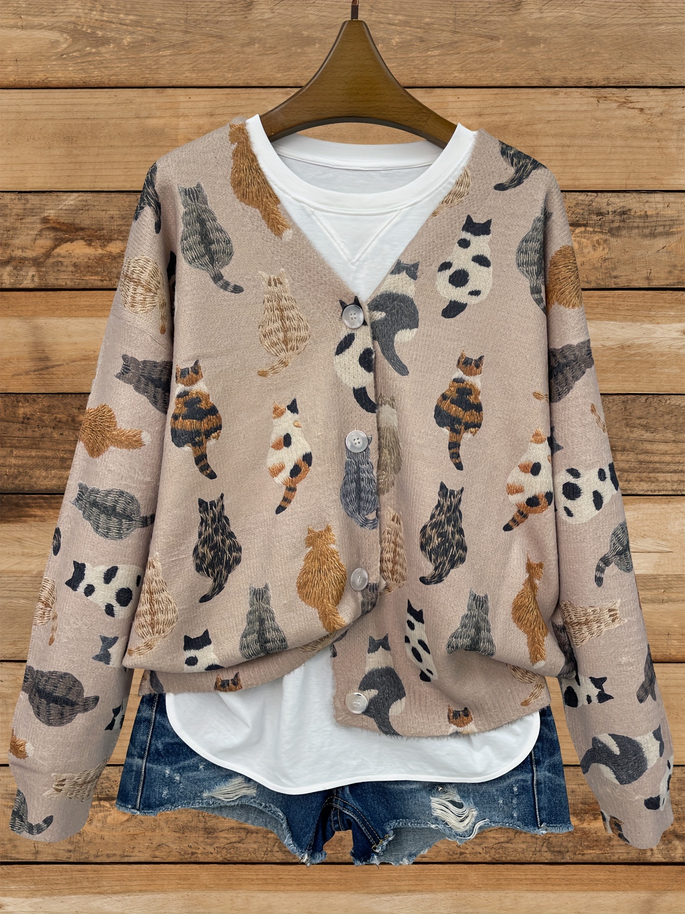 women's casual v neck cat print cardigan oversized long - Temu women's casual v neck cat print cardigan oversized long - Temu