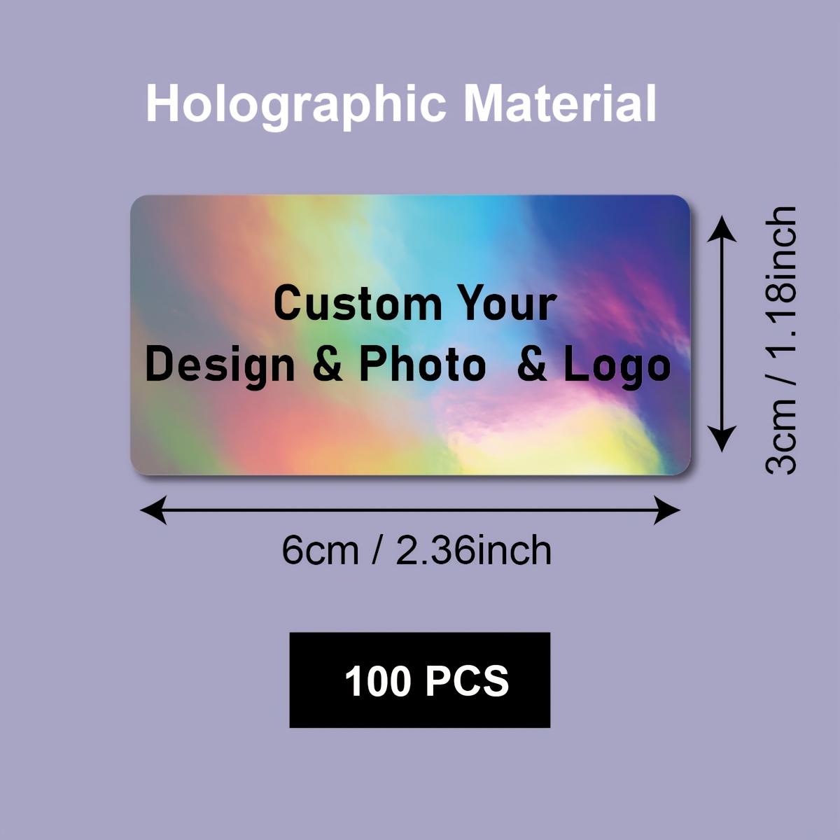 TEMU 100pcs 2*5cm 3*5cm 3*6cm 4*6cm Custom Holographic Rectangle Stickers For Business Logo, Personalized Design Labels With Custom Text Name Image