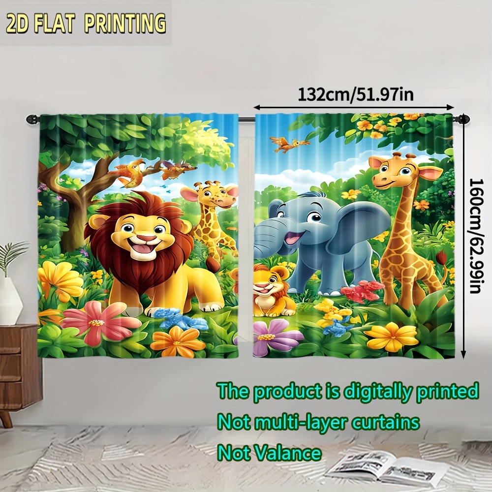 TEMU Set Of 2, Jungle Animal Curtains Made Of Polyester, (no Rod, No Movement, No Batteries Required). Ideal Gifts For Decorating Bedrooms, Living